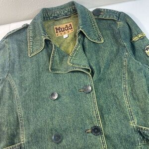 Mudd Jeans Denim Jacket Trench Coat Military Utility Women’s L